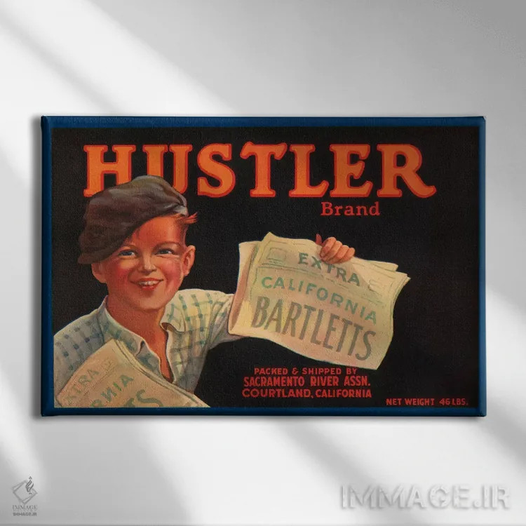 تابلو پوستر قدیمی برچسب بارتلت کالیفرنیا برند هاسلر اثر هنرمند ناشناس - نمای روبهرو روی دیوار