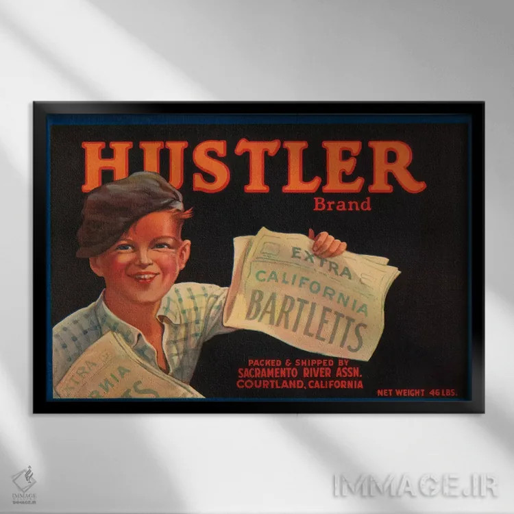 تابلو پوستر قدیمی برچسب بارتلت کالیفرنیا برند هاسلر اثر هنرمند ناشناس - نمای قابدار مشکی