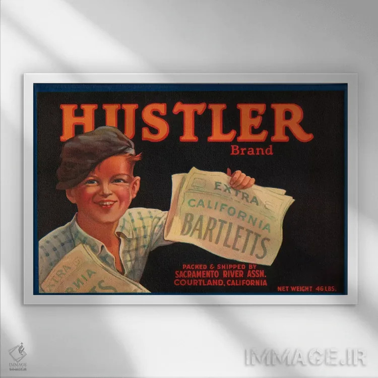تابلو پوستر قدیمی برچسب بارتلت کالیفرنیا برند هاسلر اثر هنرمند ناشناس - نمای قابدار سفید