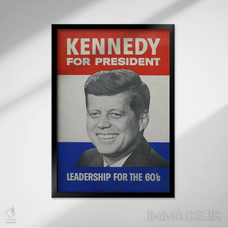 تابلو پوستر قدیمی کمپین کندی برای ریاست جمهوری اثر هنرمند ناشناس - نمای قابدار مشکی