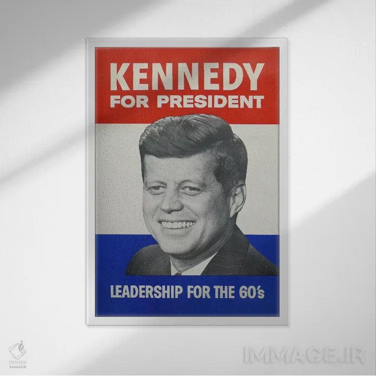 تابلو پوستر قدیمی کمپین کندی برای ریاست جمهوری اثر هنرمند ناشناس - نمای قابدار سفید
