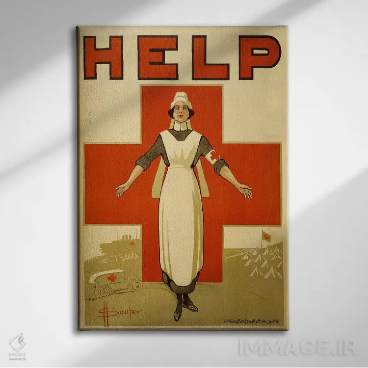 تابلو پوستر قدیمی کمک به صلیب سرخ استرالیا اثر هنرمند ناشناس - نمای روبهرو روی دیوار