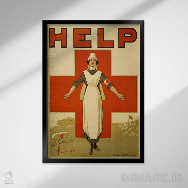 تابلو پوستر قدیمی کمک به صلیب سرخ استرالیا اثر هنرمند ناشناس - نمای قابدار مشکی