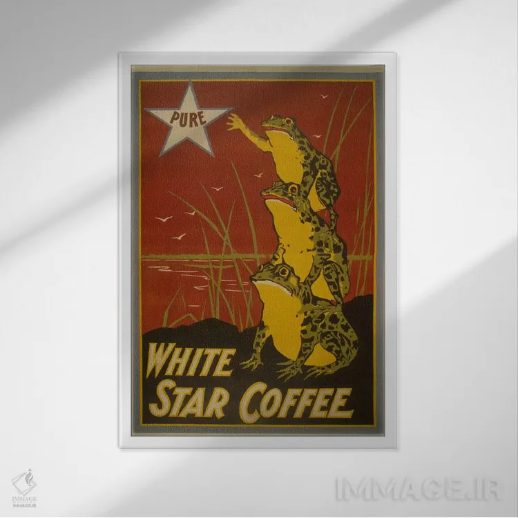تابلو پوستر قدیمی برچسب قهوه وایت استار اثر هنرمند ناشناس - نمای قابدار سفید