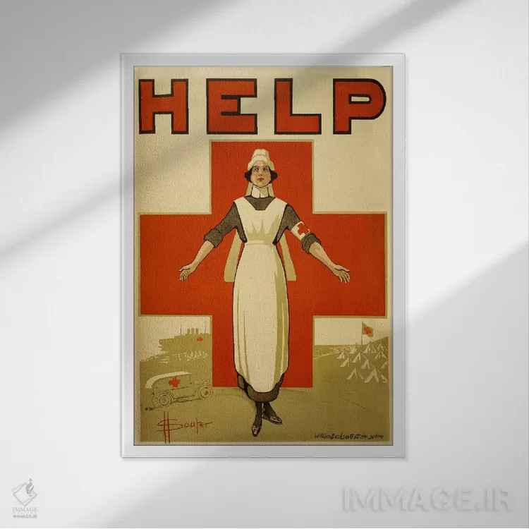 تابلو پوستر قدیمی کمک به صلیب سرخ استرالیا اثر هنرمند ناشناس - نمای قابدار سفید