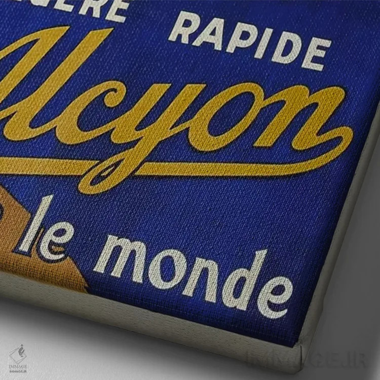 تابلو پوستر تبلیغاتی قدیمی دوچرخه فرانسوی آلسیون اثر هنرمند ناشناس - نمای نزدیک بافت بوم