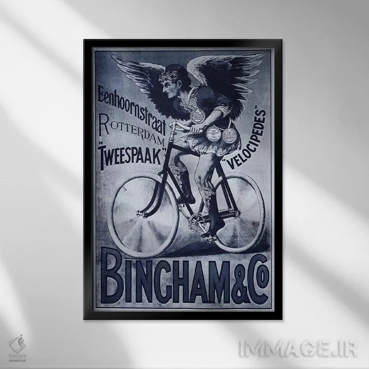 تابلو پوستر تبلیغاتی قدیمی دوچرخه "بینچام و شرکا" اثر هنرمند ناشناس - نمای قابدار مشکی