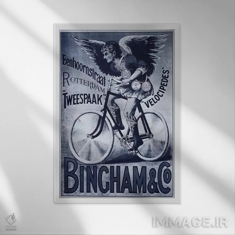 تابلو پوستر تبلیغاتی قدیمی دوچرخه "بینچام و شرکا" اثر هنرمند ناشناس - نمای قابدار سفید