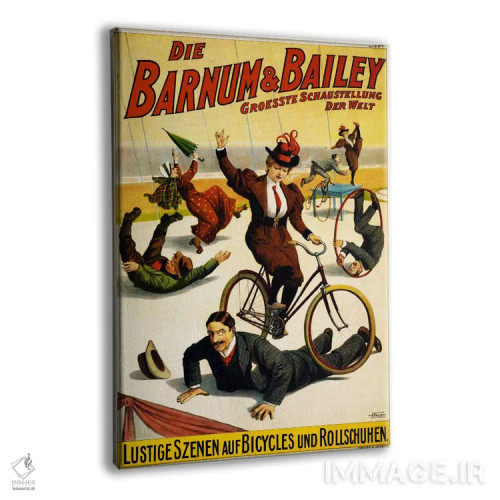 تابلو پوستر تبلیغاتی بزرگترین نمایش جهان بارنوم و بیلی (آلمانی) اثر هنرمند ناشناس - نمای پرسپکتیو محصول