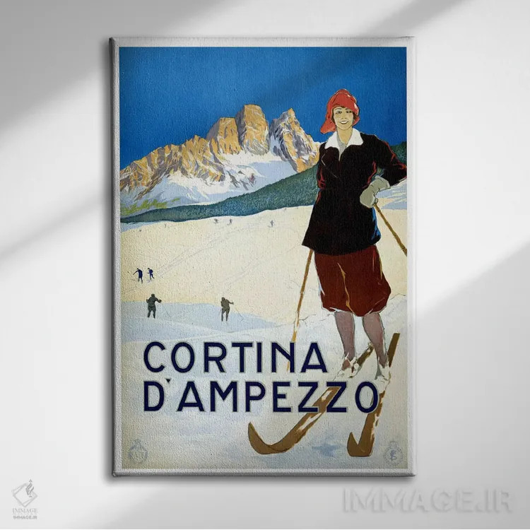 تابلو پوستر تبلیغاتی قدیمی کورتینا دامپتزو اثر هنرمند ناشناس - نمای روبهرو روی دیوار