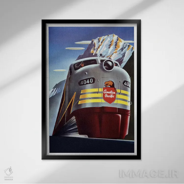 تابلو پوستر تبلیغاتی قدیمی راهآهن کاناباور پسیفیک (قطار) اثر هنرمند ناشناس - نمای قابدار مشکی
