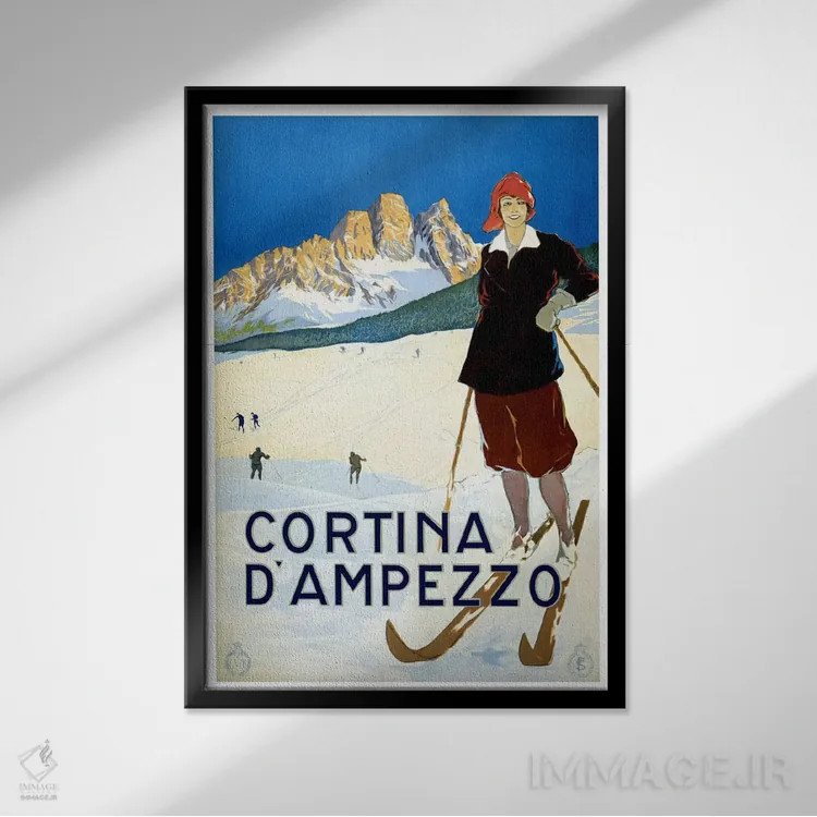 تابلو پوستر تبلیغاتی قدیمی کورتینا دامپتزو اثر هنرمند ناشناس - نمای قابدار مشکی