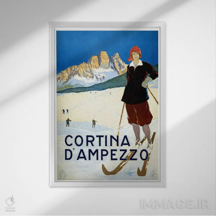 تابلو پوستر تبلیغاتی قدیمی کورتینا دامپتزو اثر هنرمند ناشناس - نمای قابدار سفید