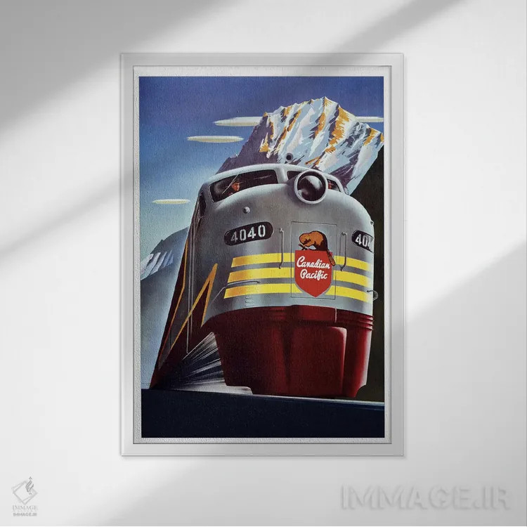 تابلو پوستر تبلیغاتی قدیمی راهآهن کاناباور پسیفیک (قطار) اثر هنرمند ناشناس - نمای قابدار سفید