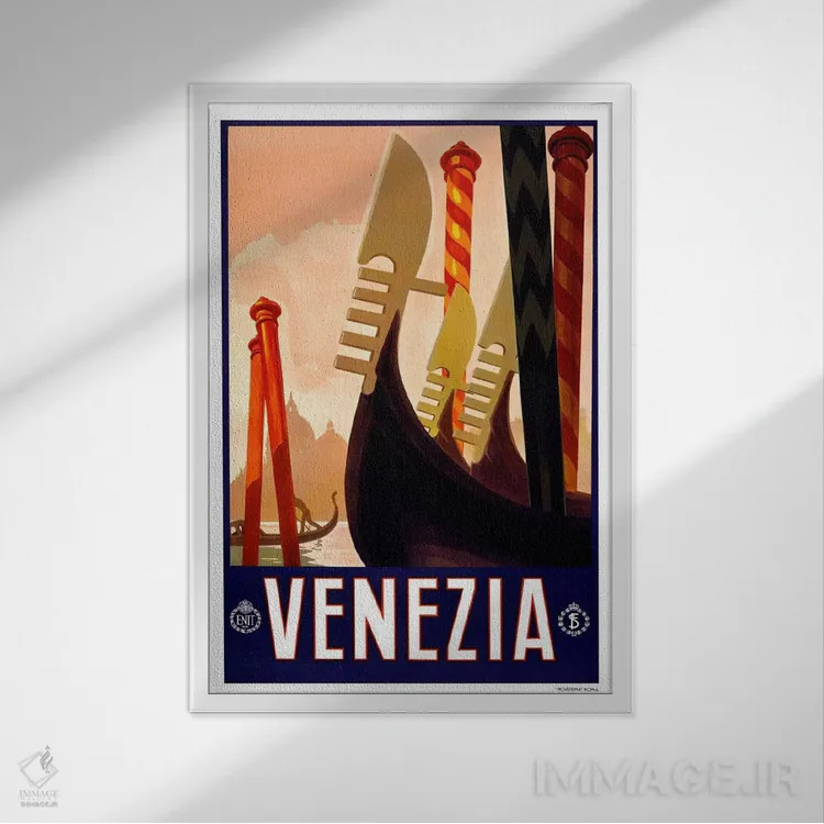تابلو پوستر تبلیغاتی قدیمی ونیز اثر هنرمند ناشناس - نمای قابدار سفید