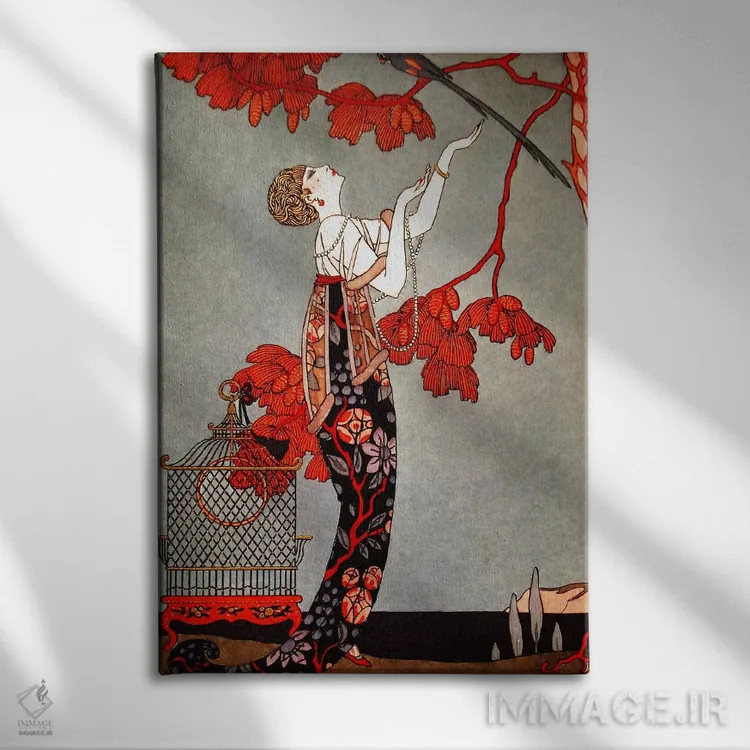 تابلو قرمز شرقی ۱۹۱۴ اثر جورج باربیه (طراح و تصویرگر فرانسوی) - نمای روبهرو روی دیوار