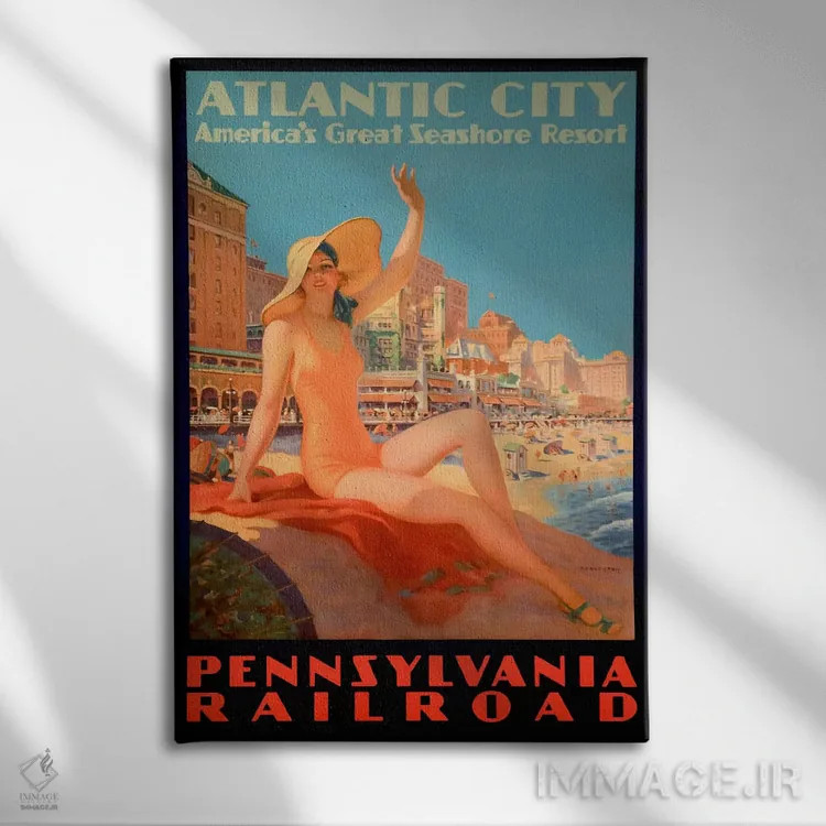 تابلو خط حمام شهری آتلانتیک سیتی (خط راهآهن پنسیلوانیا) اثر کلکسیون اپل وینتج (مجموعه سیب قدیمی) - نمای روبهرو روی دیوار