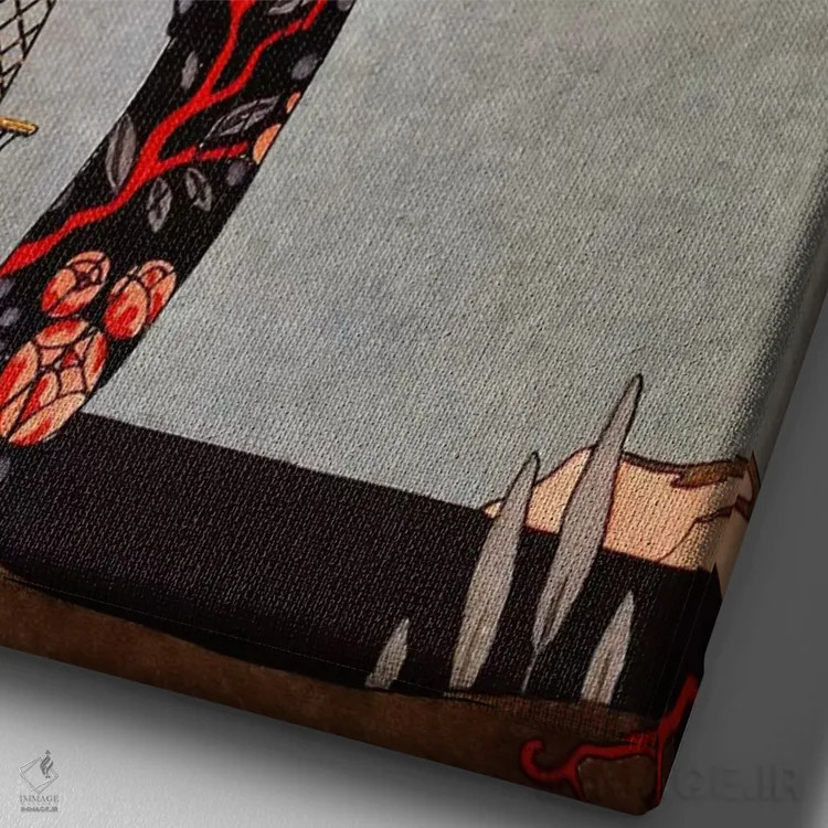 تابلو قرمز شرقی ۱۹۱۴ اثر جورج باربیه (طراح و تصویرگر فرانسوی) - نمای نزدیک بافت بوم