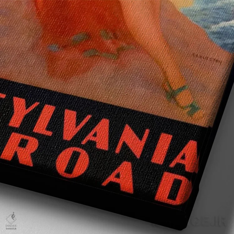 تابلو خط حمام شهری آتلانتیک سیتی (خط راهآهن پنسیلوانیا) اثر کلکسیون اپل وینتج (مجموعه سیب قدیمی) - نمای نزدیک بافت بوم