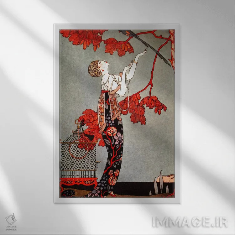 تابلو قرمز شرقی ۱۹۱۴ اثر جورج باربیه (طراح و تصویرگر فرانسوی) - نمای قابدار سفید