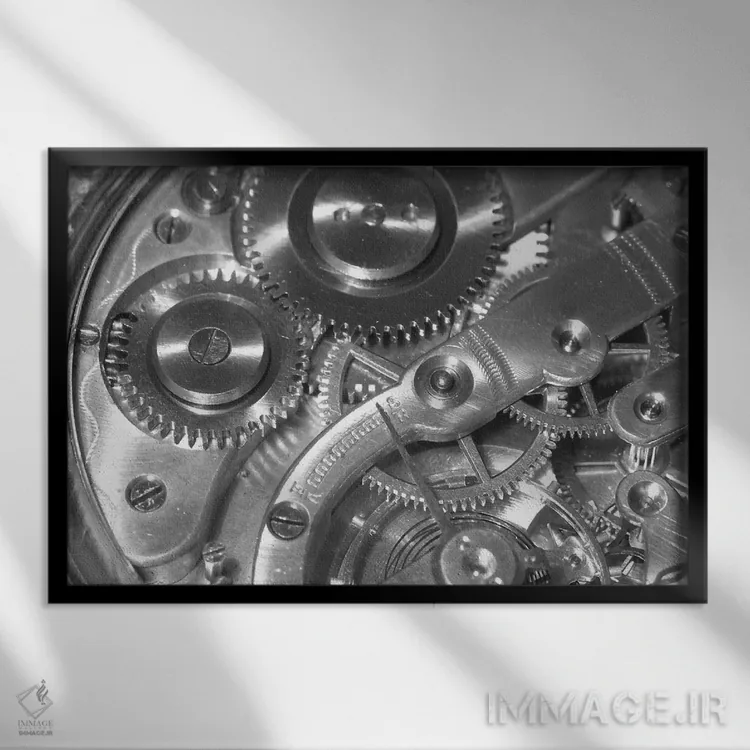 تابلو مکانیسم ساعت اثر هنرمند ناشناس - نمای قابدار مشکی