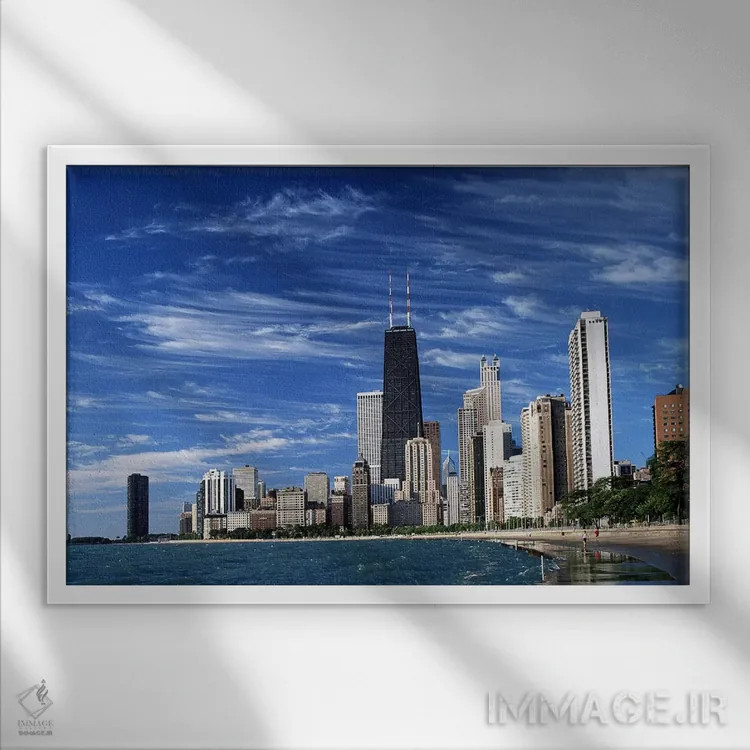 تابلو مرکز شهر شیکاگو اثر هنرمند ناشناس - نمای قابدار سفید