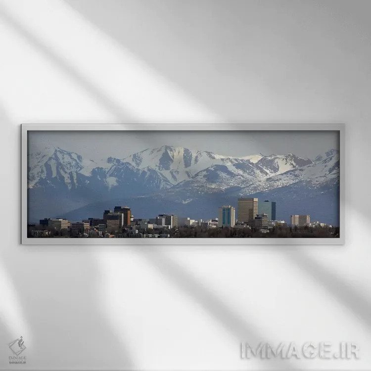 تابلو نمای پانورامای آسماننمای انکوریج اثر هنرمند ناشناس - نمای قابدار سفید