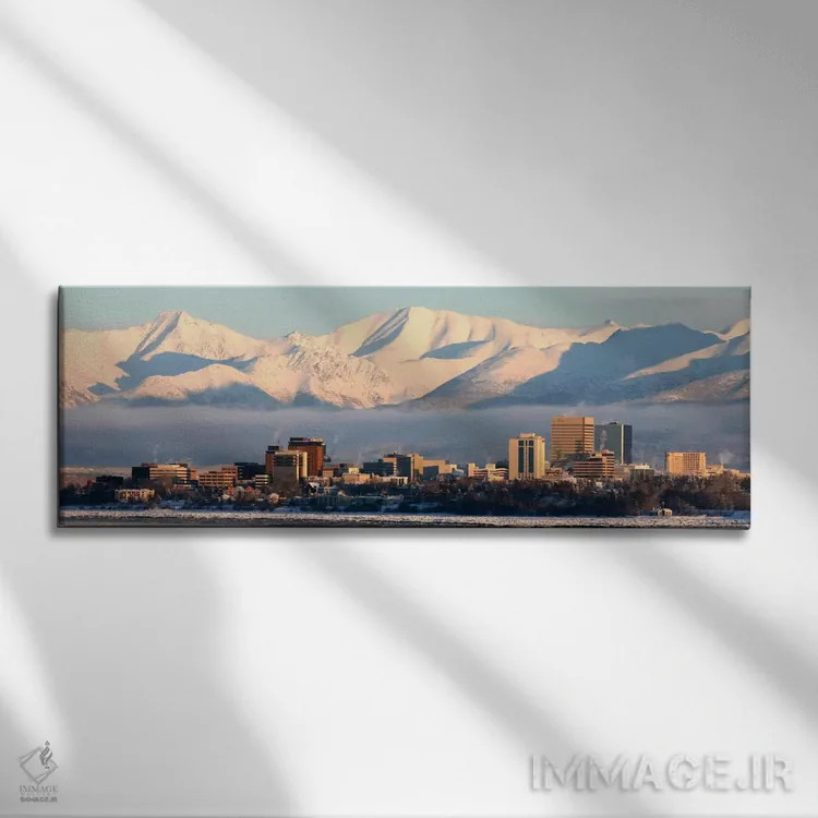 تابلو نمای پانورامای آسماننمای انکوریج (غروب) اثر هنرمند ناشناس - نمای روبهرو روی دیوار