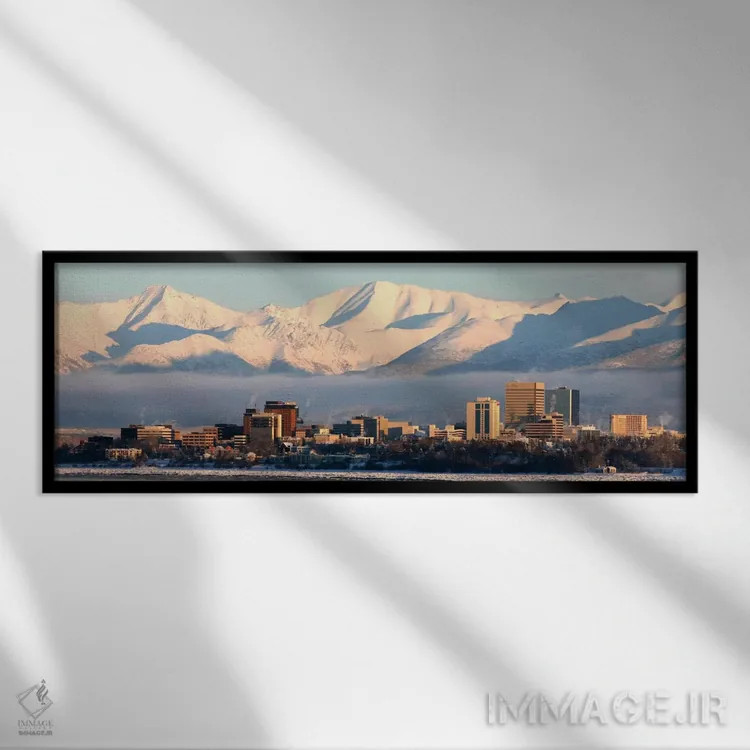 تابلو نمای پانورامای آسماننمای انکوریج (غروب) اثر هنرمند ناشناس - نمای قابدار مشکی