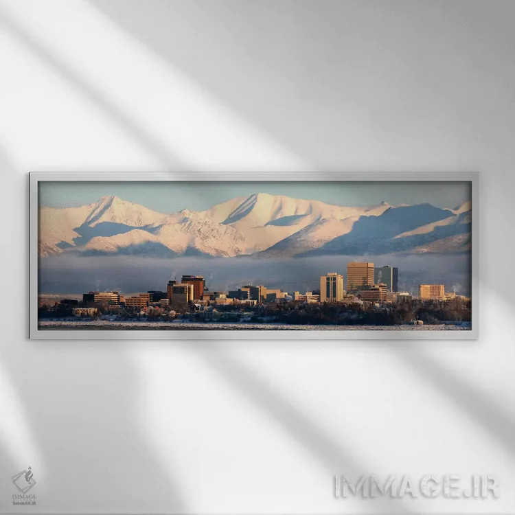 تابلو نمای پانورامای آسماننمای انکوریج (غروب) اثر هنرمند ناشناس - نمای قابدار سفید