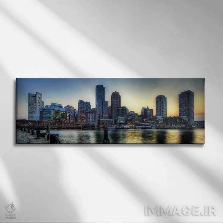 تابلو نمای پانورامای آسماننمای بوستون اثر هنرمند ناشناس - نمای روبهرو روی دیوار