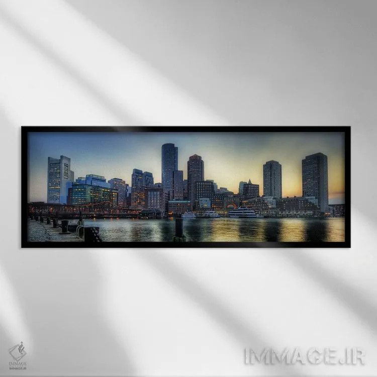 تابلو نمای پانورامای آسماننمای بوستون اثر هنرمند ناشناس - نمای قابدار مشکی