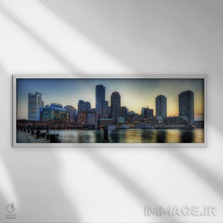 تابلو نمای پانورامای آسماننمای بوستون اثر هنرمند ناشناس - نمای قابدار سفید