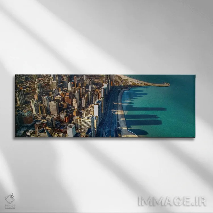 تابلو نمای پانورامای آسماننمای شیکاگو (زاویه جان هنکاک) اثر هنرمند ناشناس - نمای روبهرو روی دیوار