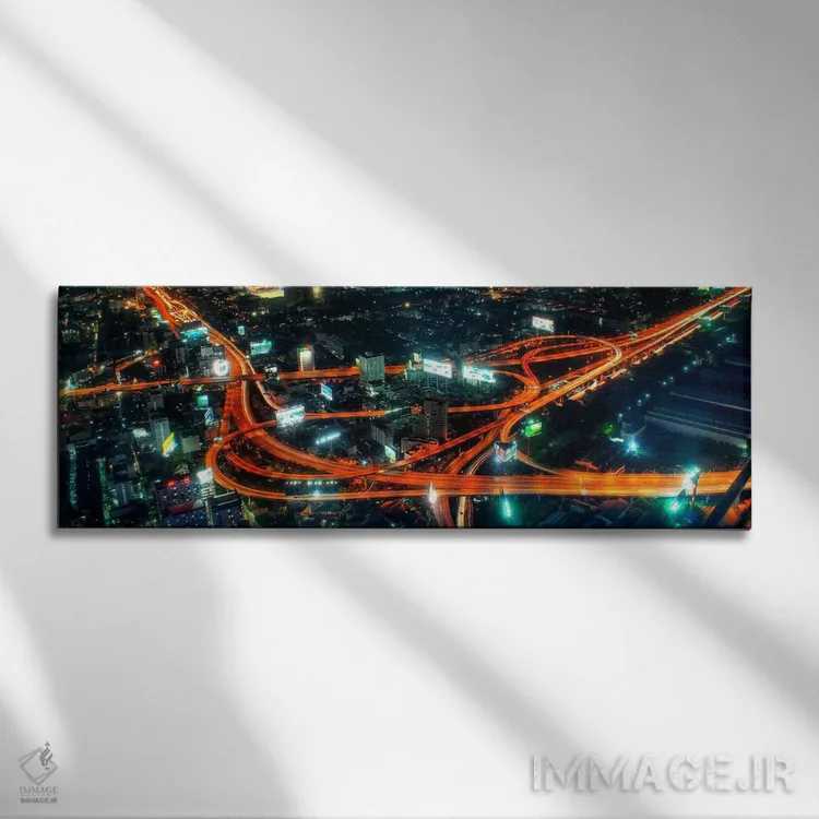 تابلو زندگی شهری شبانه (نمای پانورامای آسماننما) اثر هنرمند ناشناس - نمای روبهرو روی دیوار
