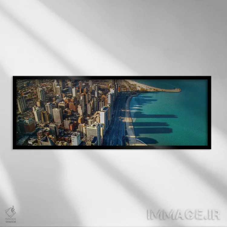 تابلو نمای پانورامای آسماننمای شیکاگو (زاویه جان هنکاک) اثر هنرمند ناشناس - نمای قابدار مشکی