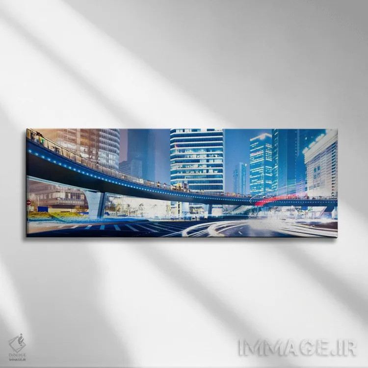 تابلو خیابانهای شبانه در شهر (نمای پانورامای آسماننما) اثر هنرمند ناشناس - نمای روبهرو روی دیوار