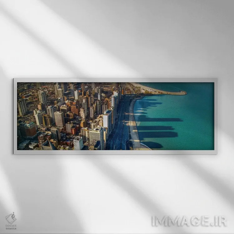 تابلو نمای پانورامای آسماننمای شیکاگو (زاویه جان هنکاک) اثر هنرمند ناشناس - نمای قابدار سفید