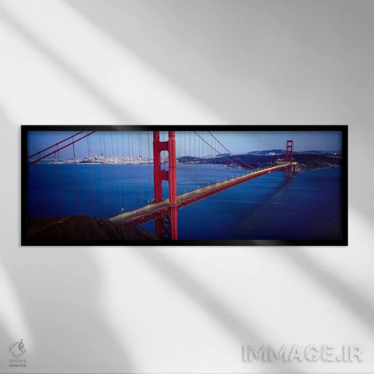 تابلو نمای پانورامای آسماننمای سانفرانسیسکو (پل گلدن گیت) اثر هنرمند ناشناس - نمای قابدار مشکی