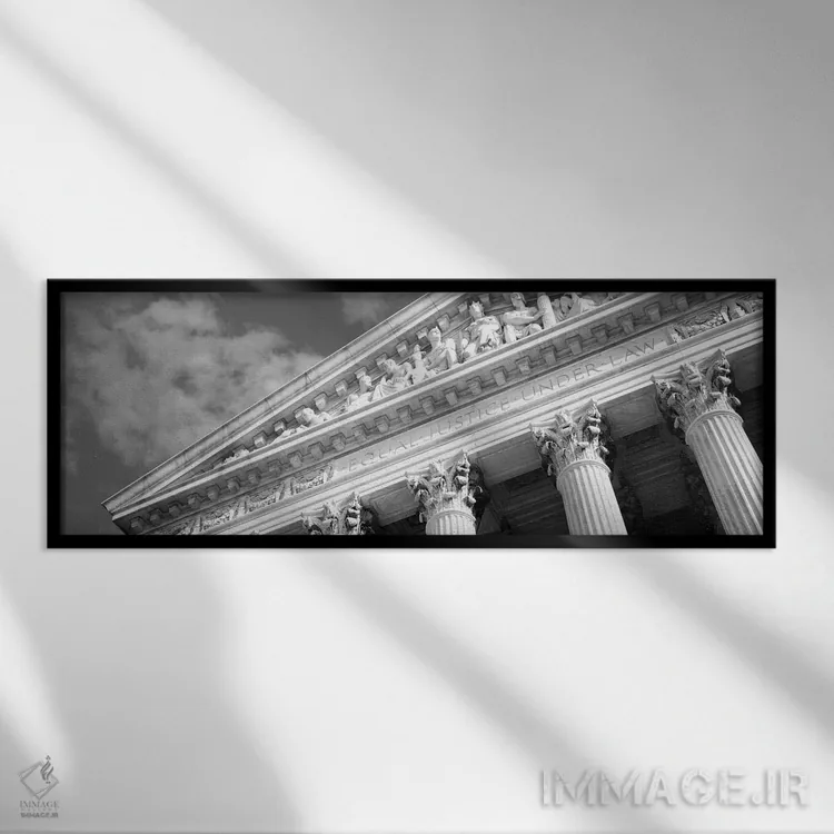 تابلو ساختمان با ستون (سیاه و سفید) اثر هنرمند ناشناس - نمای قابدار مشکی