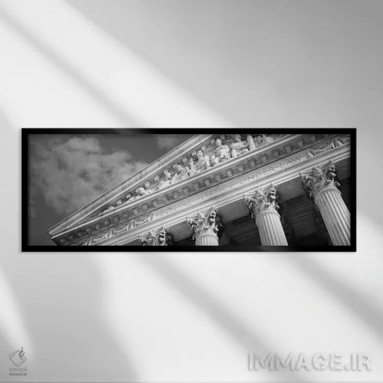 تابلو ساختمان با ستون (سیاه و سفید) اثر هنرمند ناشناس - نمای قابدار مشکی