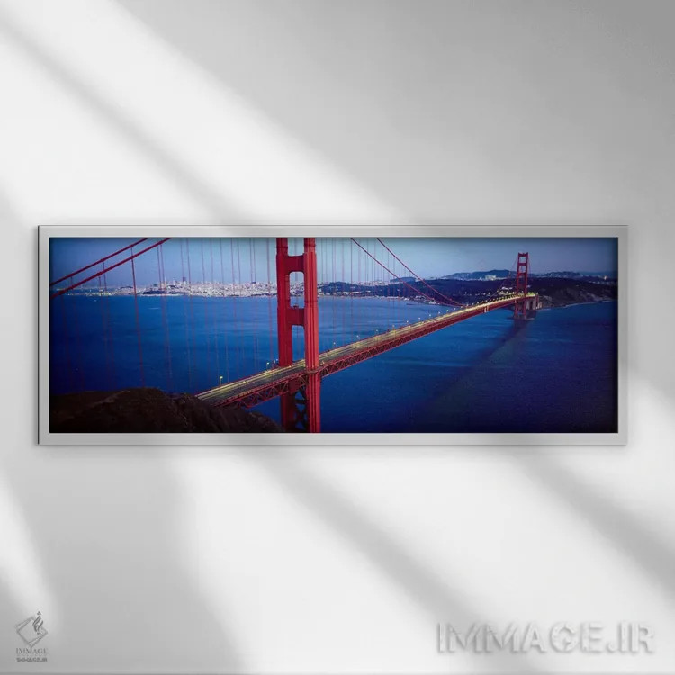 تابلو نمای پانورامای آسماننمای سانفرانسیسکو (پل گلدن گیت) اثر هنرمند ناشناس - نمای قابدار سفید