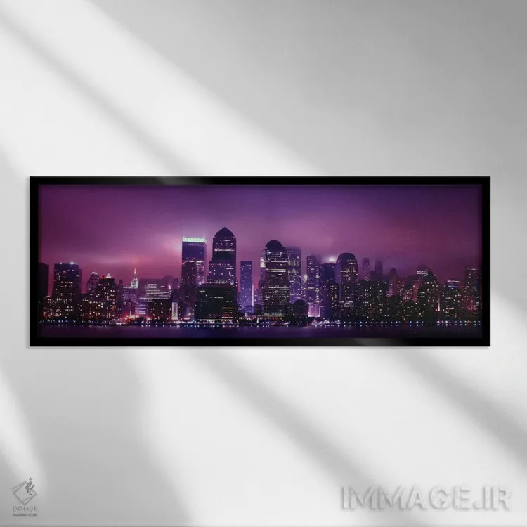 تابلو نمای پانورامای آسماننمای نیویورک (نمای شب) اثر هنرمند ناشناس - نمای قابدار مشکی