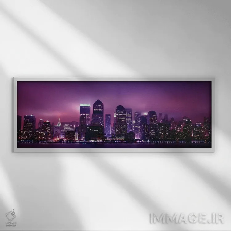 تابلو نمای پانورامای آسماننمای نیویورک (نمای شب) اثر هنرمند ناشناس - نمای قابدار سفید
