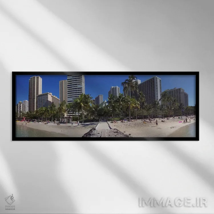 تابلو نمای پانورامای آسماننمای هونولولو (ساحل) اثر هنرمند ناشناس - نمای قابدار مشکی