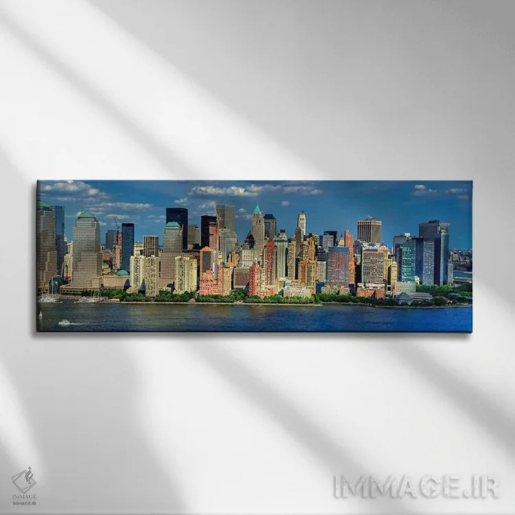 تابلو نمای پانورامای آسماننمای نیویورک (منهتن) اثر هنرمند ناشناس - نمای روبهرو روی دیوار