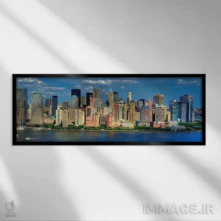 تابلو نمای پانورامای آسماننمای نیویورک (منهتن) اثر هنرمند ناشناس - نمای قابدار مشکی