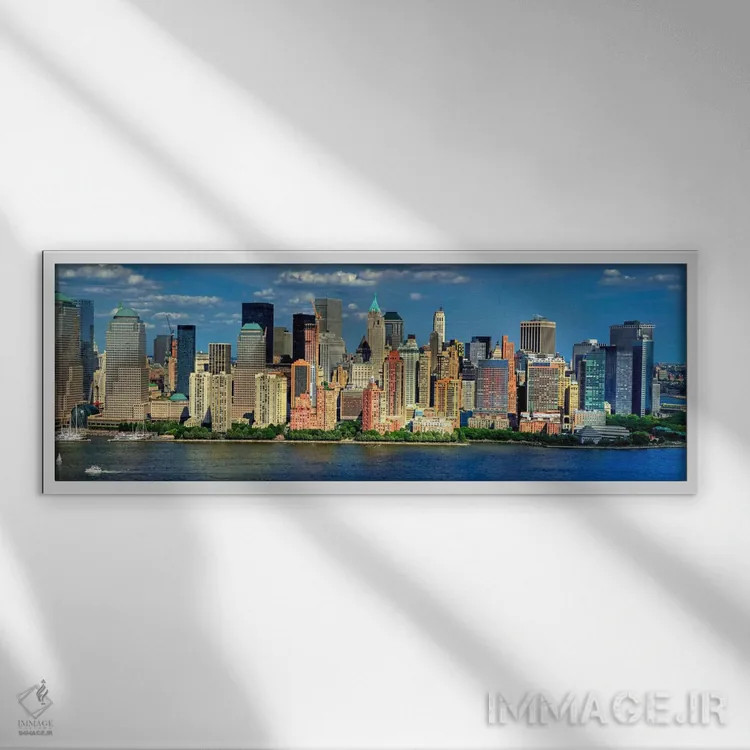 تابلو نمای پانورامای آسماننمای نیویورک (منهتن) اثر هنرمند ناشناس - نمای قابدار سفید