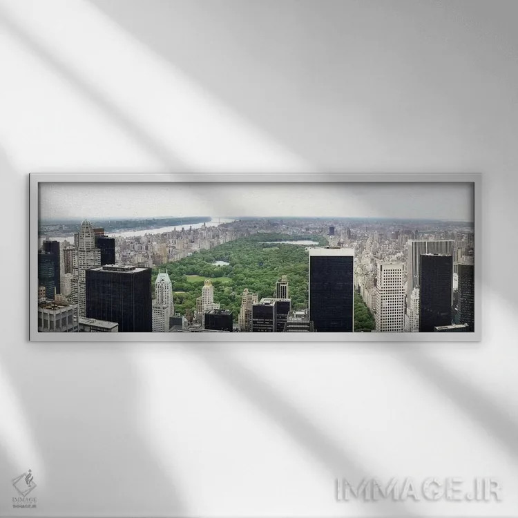 تابلو نمای پانورامای آسماننمای نیویورک (منهتن) اثر هنرمند ناشناس - نمای قابدار سفید