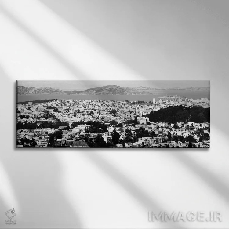 تابلو نمای پانورامای آسماننمای سانفرانسیسکو (سیاه و سفید) اثر هنرمند ناشناس - نمای روبهرو روی دیوار